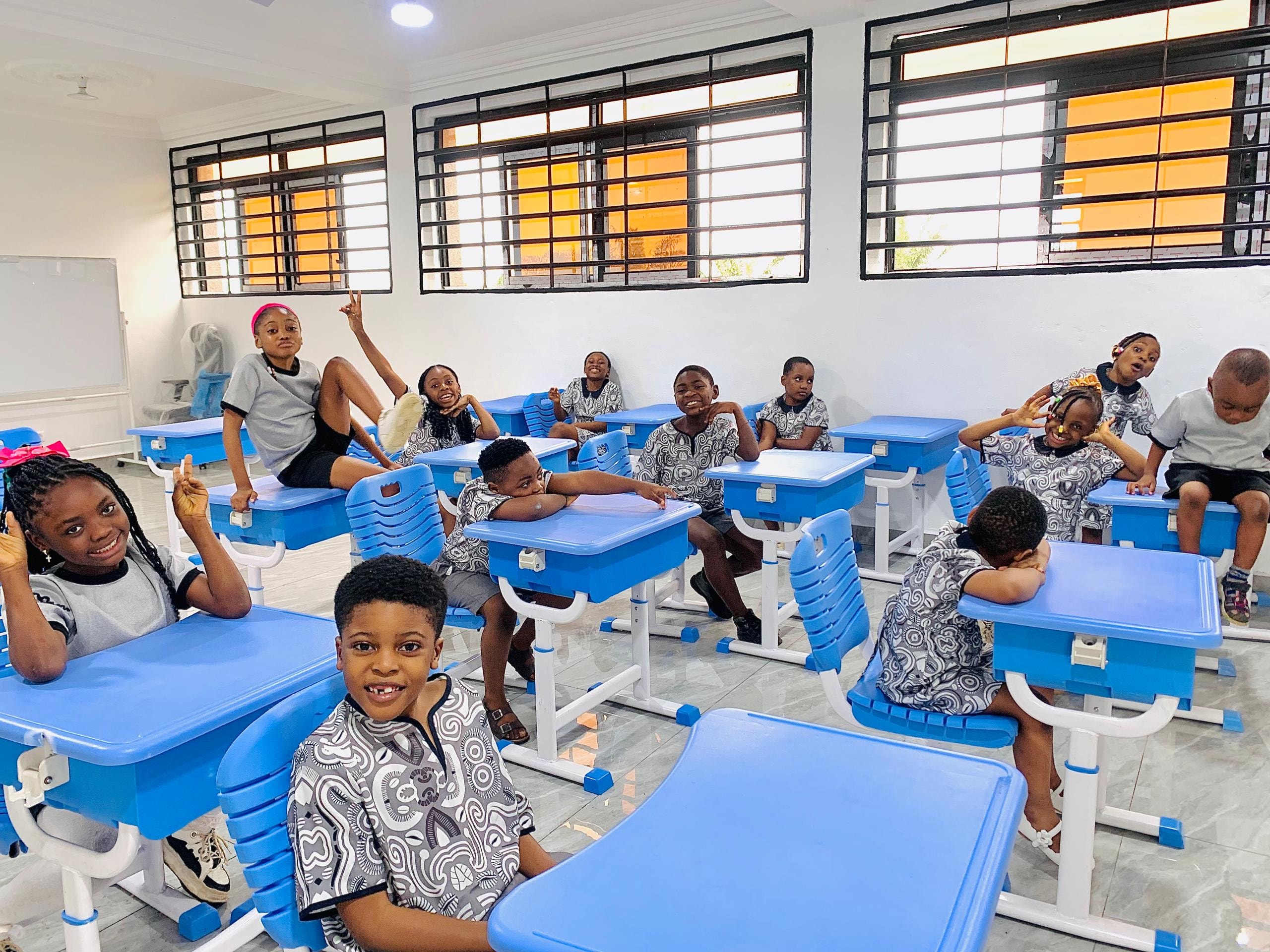 Happy students in our bright, modern classroom